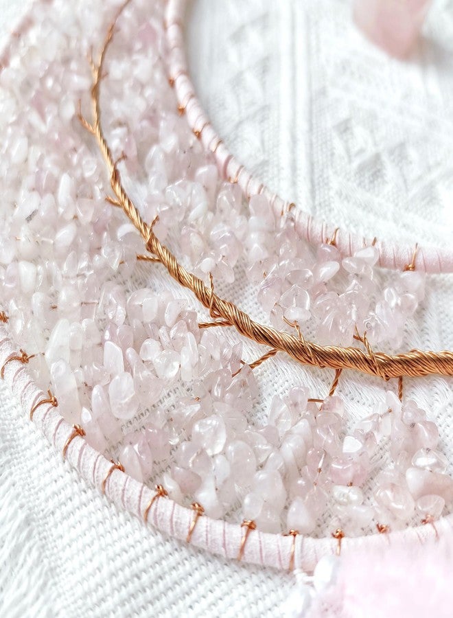 Dksuwe Moon Dream Catchers with Chakra Gemstone Agate Stone, Crystal Tree Life Dream Catchers Wall Hangings Room Decor (Pink) - Image 4